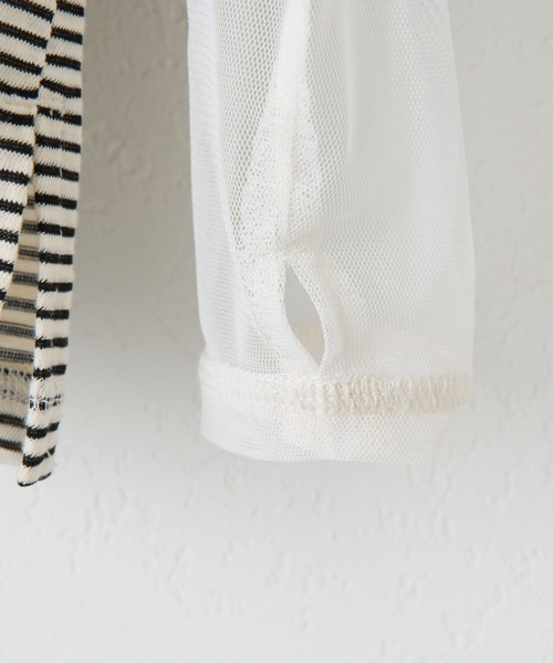 CIAOPANIC TYPY（チャオパニックティピー）の「【KIDS】シアーボーダー袖切替チュールハイネック（Tシャツ/カットソー・キッズ・チャコールグレー/アイボリー・S/M/L/XL/XXL）」の13枚目の写真