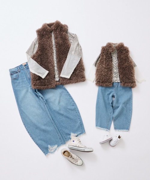 CIAOPANIC TYPY（チャオパニックティピー）の「【KIDS】シアーボーダー袖切替チュールハイネック（Tシャツ/カットソー・キッズ・チャコールグレー/アイボリー・S/M/L/XL/XXL）」の6枚目の写真