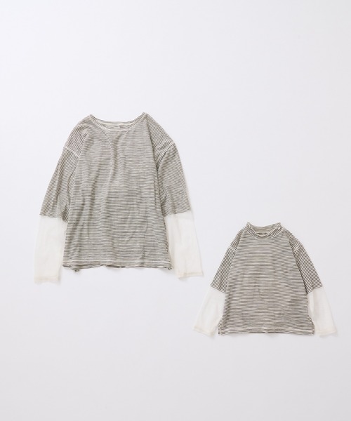 CIAOPANIC TYPY（チャオパニックティピー）の「【KIDS】シアーボーダー袖切替チュールハイネック（Tシャツ/カットソー・キッズ・チャコールグレー/アイボリー・S/M/L/XL/XXL）」の7枚目の写真