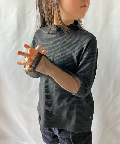 CIAOPANIC TYPY（チャオパニックティピー）の「【KIDS】シアーボーダー袖切替チュールハイネック（Tシャツ/カットソー・キッズ・チャコールグレー/アイボリー・S/M/L/XL/XXL）」の19枚目の写真