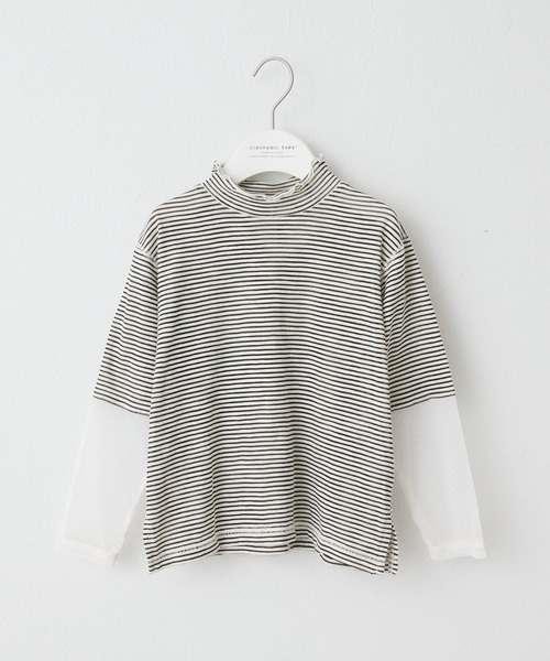 CIAOPANIC TYPY（チャオパニックティピー）の「【KIDS】シアーボーダー袖切替チュールハイネック（Tシャツ/カットソー・キッズ・チャコールグレー/アイボリー・S/M/L/XL/XXL）」の21枚目の写真