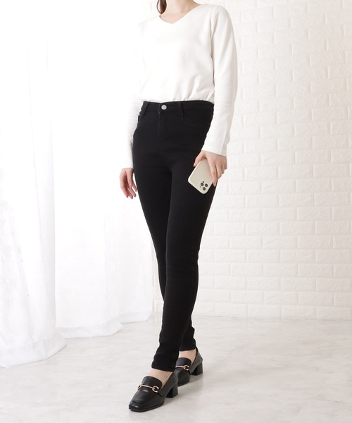 Lace Ladies（レースレディース）の「裏起毛ハイウエストストレッチスキニーデニムパンツ（デニムパンツ・レディース・ブラック/ダークグレー・27/31/29/25）」の8枚目の写真