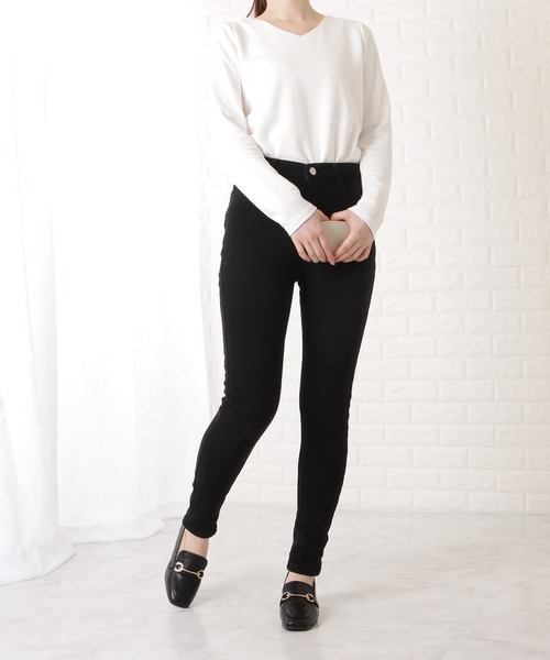 Lace Ladies（レースレディース）の「裏起毛ハイウエストストレッチスキニーデニムパンツ（デニムパンツ・レディース・ブラック/ダークグレー・27/31/29/25）」の9枚目の写真