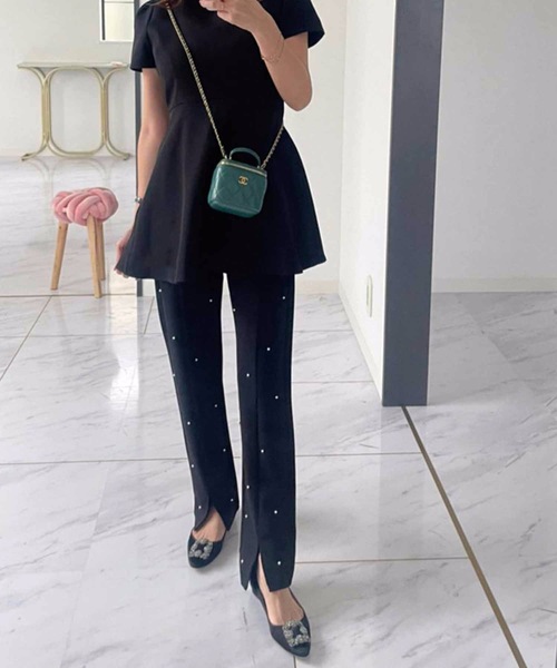 M y u（ミュー）の「美脚 パールストレッチレギンスパンツ（その他パンツ・レディース・ブラック/ブラック系2・SMALL/ML/L/S）」の3枚目の写真