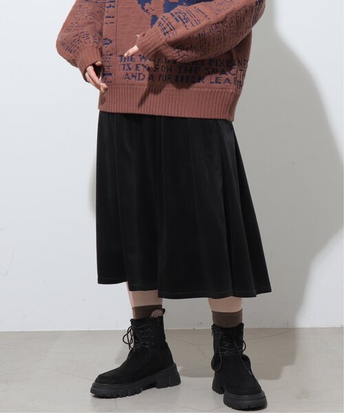 DOUBLE NAME（ダブルネーム）の「ベロア微配色ステッチフレアスカート（スカート・レディース・キナリ/ブラウン/ブラック・FREE）」の3枚目の写真