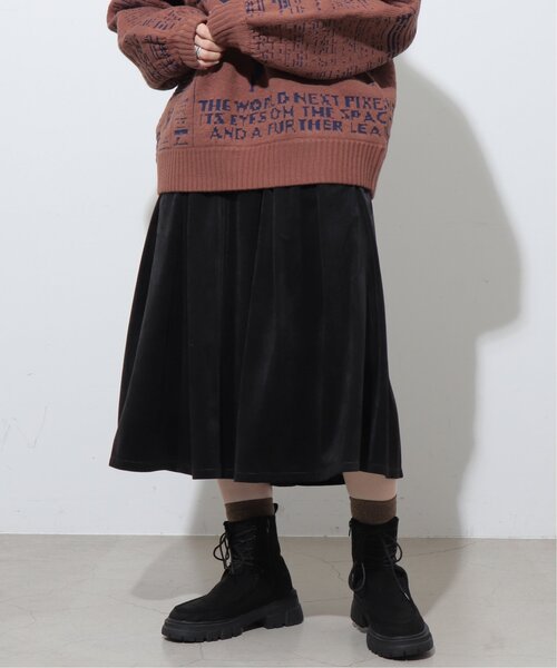 DOUBLE NAME（ダブルネーム）の「ベロア微配色ステッチフレアスカート（スカート・レディース・キナリ/ブラウン/ブラック・FREE）」の5枚目の写真
