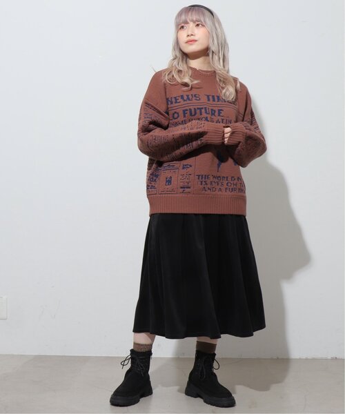 DOUBLE NAME（ダブルネーム）の「ベロア微配色ステッチフレアスカート（スカート・レディース・キナリ/ブラウン/ブラック・FREE）」の6枚目の写真