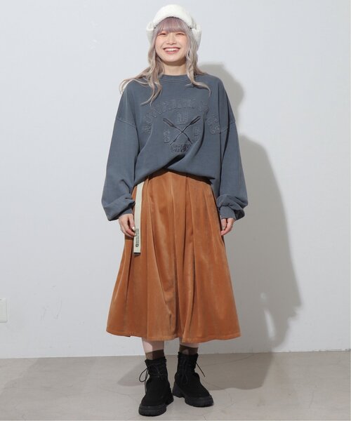 DOUBLE NAME（ダブルネーム）の「ベロア微配色ステッチフレアスカート（スカート・レディース・キナリ/ブラウン/ブラック・FREE）」の20枚目の写真