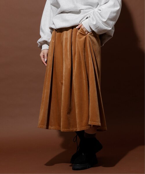 DOUBLE NAME（ダブルネーム）の「ベロア微配色ステッチフレアスカート（スカート・レディース・キナリ/ブラウン/ブラック・FREE）」の21枚目の写真