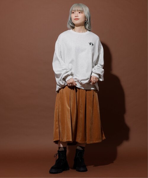 DOUBLE NAME（ダブルネーム）の「ベロア微配色ステッチフレアスカート（スカート・レディース・キナリ/ブラウン/ブラック・FREE）」の22枚目の写真