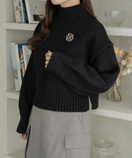 Ambre Neige（アンブルネージュ）の「ラメハイネックニット＆ブローチセット／WEB/EC限定商品（ニット/セーター・レディース・チャコールグレー/ベビーピンク/アイボリー/ブラック・FREE）」の3枚目の写真