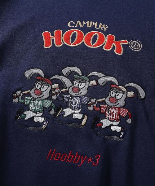HOOK(フック)の「HOOK -original- アメカジカートゥーンキャラクター刺繍袖配色スウェット(スウェット・メンズ・グレー/ネイビー・M/L/XL)」の11枚目の写真
