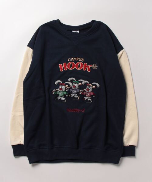HOOK(フック)の「HOOK -original- アメカジカートゥーンキャラクター刺繍袖配色スウェット(スウェット・メンズ・グレー/ネイビー・M/L/XL)」の5枚目の写真