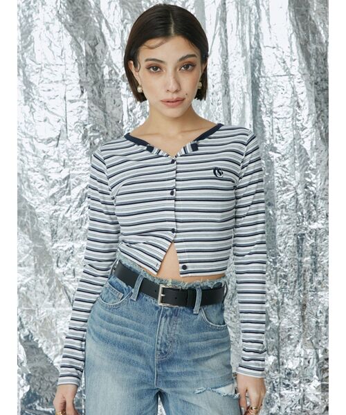 EVRIS（エヴリス）の「ワンポイントフロントボタンショートトップス（Tシャツ/カットソー・レディース・その他1/グリーン/ブラック/ホワイト・FREE）」の7枚目の写真