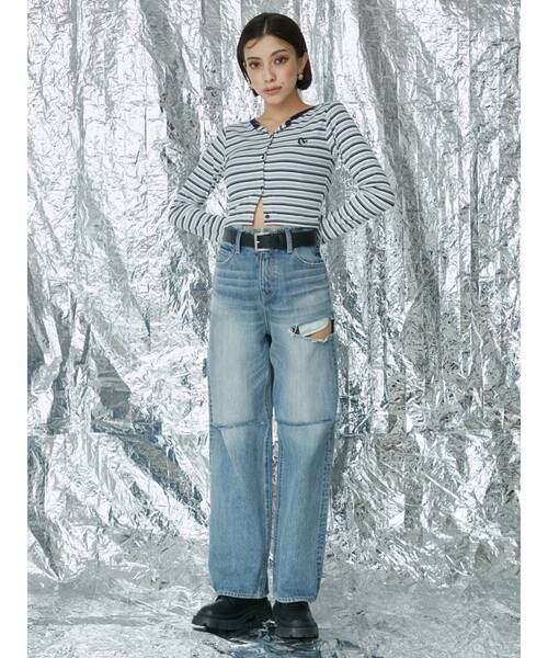 EVRIS（エヴリス）の「ワンポイントフロントボタンショートトップス（Tシャツ/カットソー・レディース・その他1/グリーン/ブラック/ホワイト・FREE）」の9枚目の写真