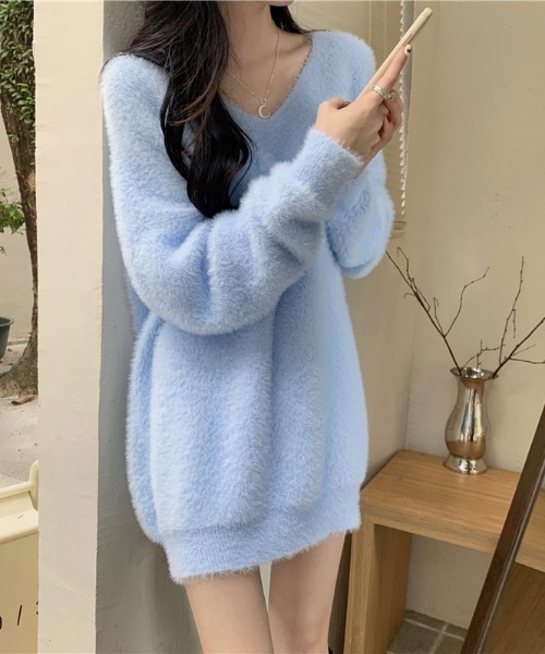 FREE STYLISTS(フリー スタイリスト)の「YUGA_YGMC Vネック シャギーボア ミニワンピース(ワンピース・レディース・ホワイト/レッド/ライトブルー/ブラック/ベージュ・FREE)」の17枚目の写真