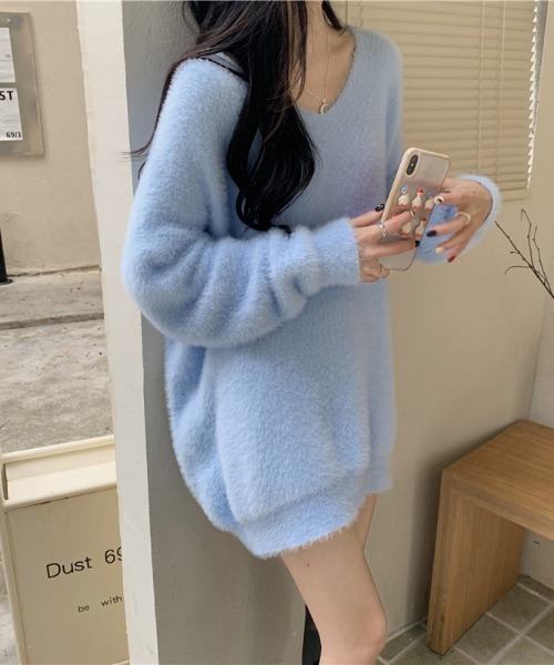 FREE STYLISTS(フリー スタイリスト)の「YUGA_YGMC Vネック シャギーボア ミニワンピース(ワンピース・レディース・ホワイト/レッド/ライトブルー/ブラック/ベージュ・FREE)」の15枚目の写真
