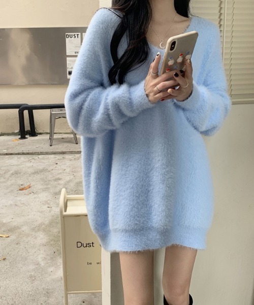 FREE STYLISTS(フリー スタイリスト)の「YUGA_YGMC Vネック シャギーボア ミニワンピース(ワンピース・レディース・ホワイト/レッド/ライトブルー/ブラック/ベージュ・FREE)」の16枚目の写真