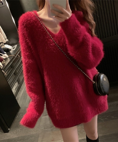 FREE STYLISTS(フリー スタイリスト)の「YUGA_YGMC Vネック シャギーボア ミニワンピース(ワンピース・レディース・ホワイト/レッド/ライトブルー/ブラック/ベージュ・FREE)」の21枚目の写真