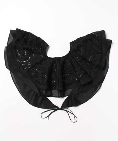 SALON adam et rope'（サロン アダム エ ロペ）の「オーガンジーエンブロイダリーラッフルストール/付け襟（ストール/ショール・レディース・ベージュ/ブラック・FREE）」の3枚目の写真