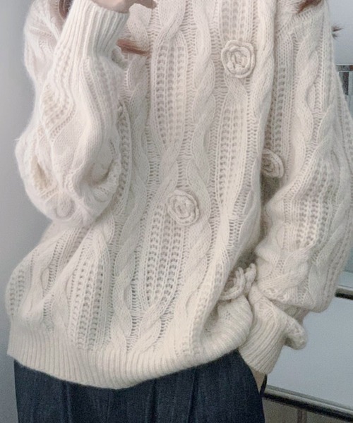 Primazel（プリマゼル）の「フラワーニットコサージュセーター（ニット/セーター・レディース・アイボリー/モカ・M）」の7枚目の写真