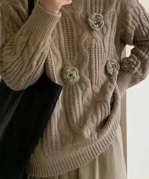 Primazel（プリマゼル）の「フラワーニットコサージュセーター（ニット/セーター・レディース・アイボリー/モカ・M）」の10枚目の写真