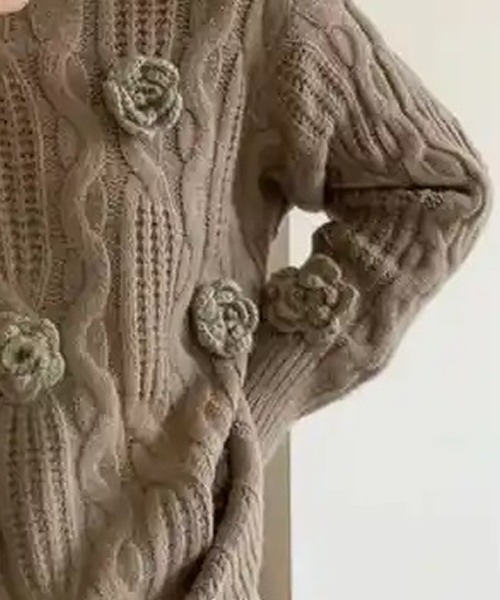 Primazel（プリマゼル）の「フラワーニットコサージュセーター（ニット/セーター・レディース・アイボリー/モカ・M）」の11枚目の写真