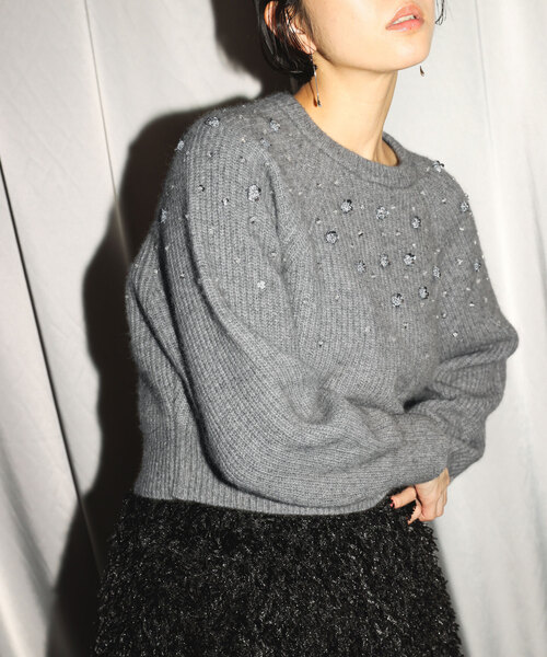 SLOBE IENA（スローブイエナ）の「habiミックスビジューニット（ニット