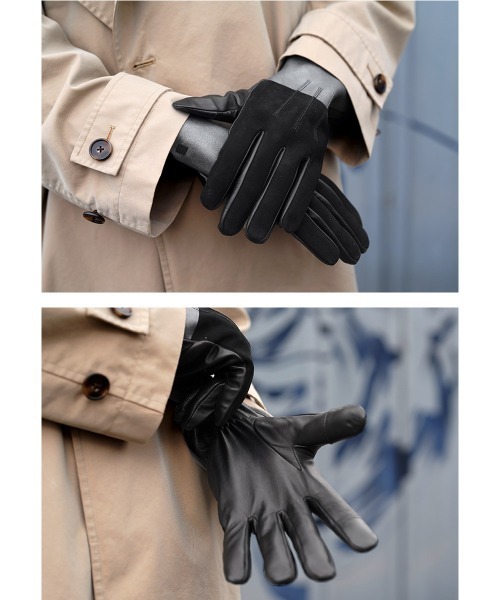 Calvin Klein（カルバン・クライン）の「Calvin Klein カルバンクライン MATTE STRIPED SUEDE GLOVE 手袋（手袋・メンズ・ブラック・FREE）」の6枚目の写真