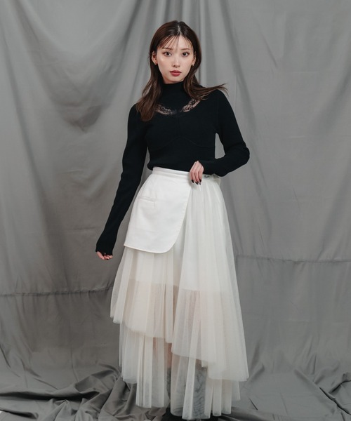 LEANN MOMENT（リーンモーメント）の「Asymmetry tulle skirt（スカート・レディース・ホワイト/ブラック・SMALL/MEDIUM）」の4枚目の写真