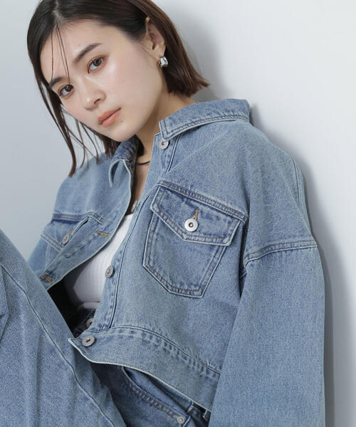 NATURAL BEAUTY BASIC（ナチュラルビューティーベーシック）の「◇デニムショートブルゾン（デニムジャケット・レディース・ダークブルー/ブルー/ブルー系その他2・MEDIUM/SMALL）」の10枚目の写真