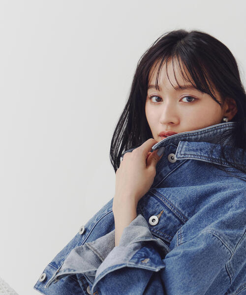 NATURAL BEAUTY BASIC（ナチュラルビューティーベーシック）の「◇デニムショートブルゾン（デニムジャケット・レディース・ダークブルー/ブルー/ブルー系その他2・MEDIUM/SMALL）」の2枚目の写真