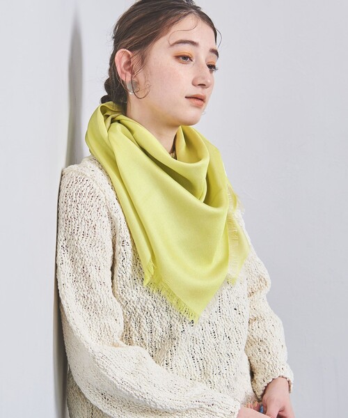 ASAUCE MÊLER グリーン フリンジストール ASAUCE MELER（アソースメレ）の「＜ASAUCE MELER＞シルク フリンジ