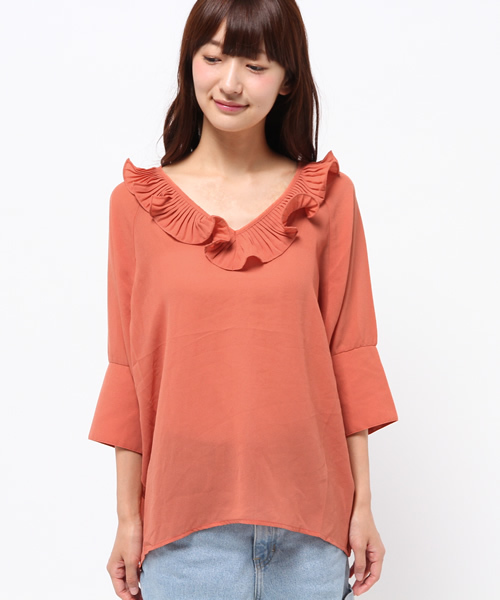 mystic（ミスティック）の「【mystic】衿フリルVプルオーバー（シャツ/ブラウス・レディース・レンガ/カーキ/ブラック・ﾌﾘ-）」の9枚目の写真