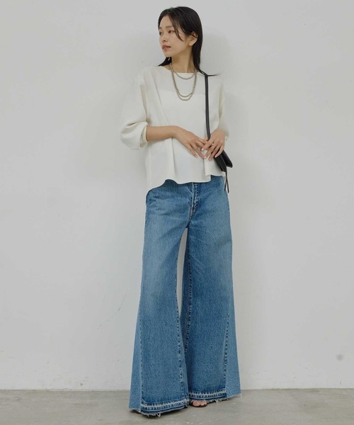 ジャケットやカーデのインナーに！】バックスリットブラウスT（シャツ