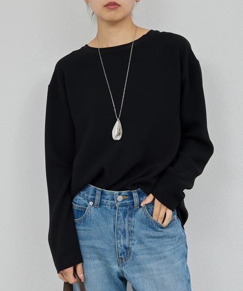 ジャケットやカーデのインナーに！】バックスリットブラウスT（シャツ