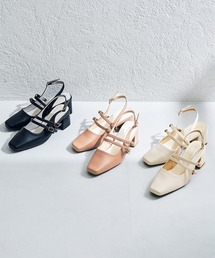 スクエアトゥバックストラップパンプス 41116