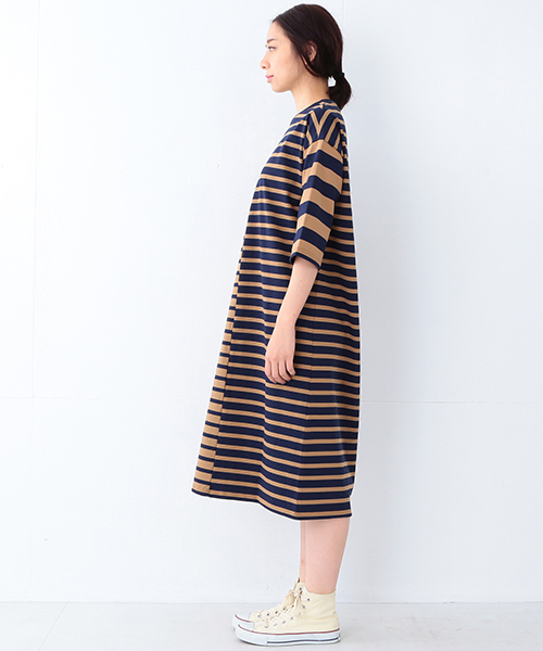 Ray BEAMS(レイビームス)の「Ray BEAMS / ボーダー アシメ キリカエ ワンピース(ワンピース・レディース・オフホワイト/ベージュ・ONE SIZE)」の13枚目の写真