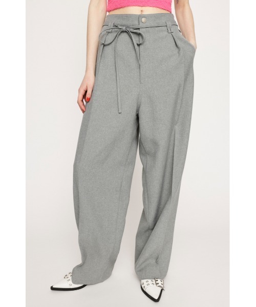 SLY（スライ）の「WAIST TIE STRAIGHT WIDE PT ウエスト タイ ストレート ワイドパンツ / セットアップ可（スラックス・レディース・アイボリー/杢グレー・1/2）」の2枚目の写真