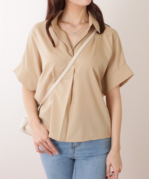 Lace Ladies(レースレディース)の「スキッパーカラー ドルマン 半袖 ベーシック ブラウス(シャツ/ブラウス・レディース・ベージュ/ホワイト/ブラック・S/M/XL)」の1枚目の写真