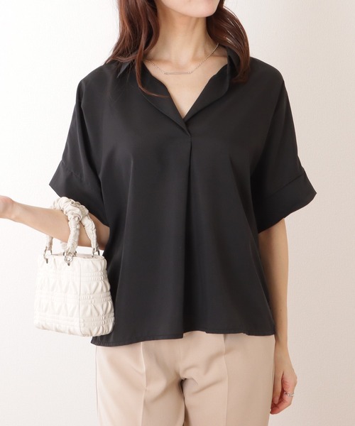 Lace Ladies(レースレディース)の「スキッパーカラー ドルマン 半袖 ベーシック ブラウス(シャツ/ブラウス・レディース・ベージュ/ホワイト/ブラック・S/M/XL)」の5枚目の写真