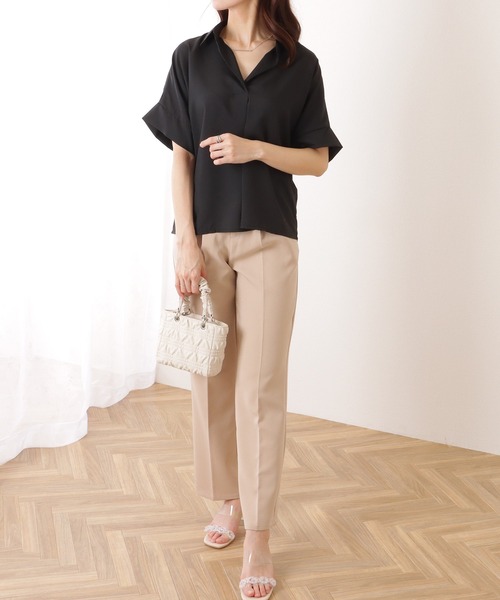 Lace Ladies(レースレディース)の「スキッパーカラー ドルマン 半袖 ベーシック ブラウス(シャツ/ブラウス・レディース・ベージュ/ホワイト/ブラック・S/M/XL)」の6枚目の写真