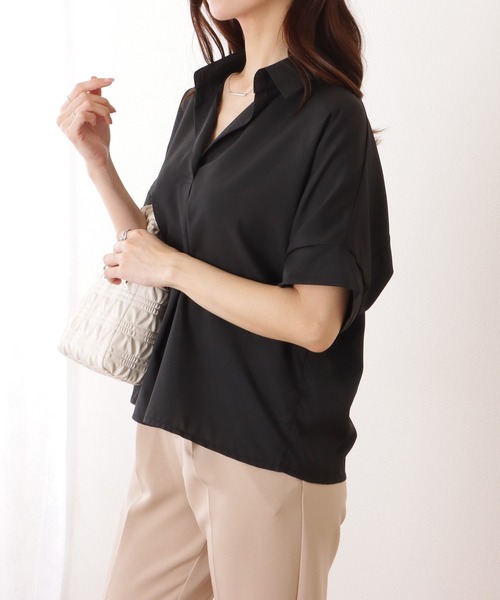 Lace Ladies(レースレディース)の「スキッパーカラー ドルマン 半袖 ベーシック ブラウス(シャツ/ブラウス・レディース・ベージュ/ホワイト/ブラック・S/M/XL)」の7枚目の写真