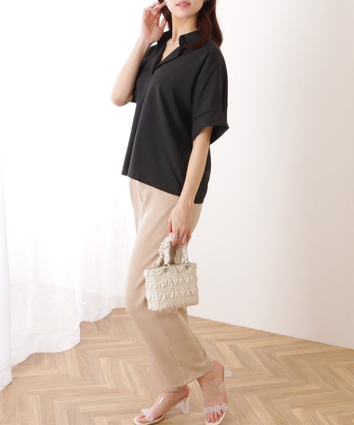 Lace Ladies(レースレディース)の「スキッパーカラー ドルマン 半袖 ベーシック ブラウス(シャツ/ブラウス・レディース・ベージュ/ホワイト/ブラック・S/M/XL)」の8枚目の写真