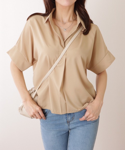 Lace Ladies(レースレディース)の「スキッパーカラー ドルマン 半袖 ベーシック ブラウス(シャツ/ブラウス・レディース・ベージュ/ホワイト/ブラック・S/M/XL)」の9枚目の写真