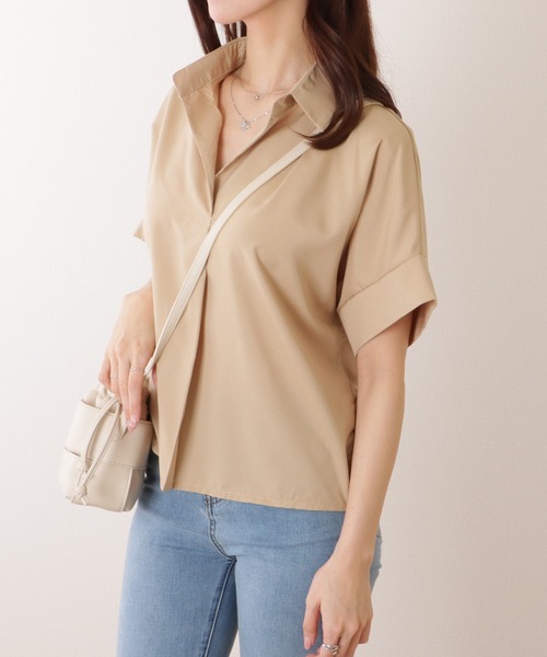 Lace Ladies(レースレディース)の「スキッパーカラー ドルマン 半袖 ベーシック ブラウス(シャツ/ブラウス・レディース・ベージュ/ホワイト/ブラック・S/M/XL)」の11枚目の写真