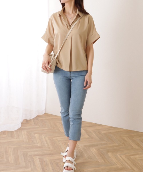 Lace Ladies(レースレディース)の「スキッパーカラー ドルマン 半袖 ベーシック ブラウス(シャツ/ブラウス・レディース・ベージュ/ホワイト/ブラック・S/M/XL)」の12枚目の写真