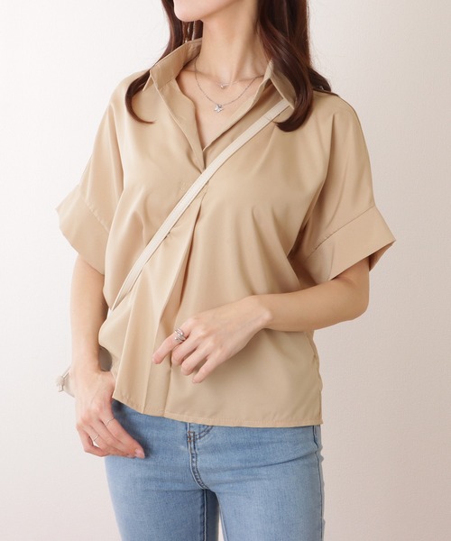 Lace Ladies(レースレディース)の「スキッパーカラー ドルマン 半袖 ベーシック ブラウス(シャツ/ブラウス・レディース・ベージュ/ホワイト/ブラック・S/M/XL)」の13枚目の写真