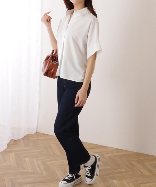 Lace Ladies(レースレディース)の「スキッパーカラー ドルマン 半袖 ベーシック ブラウス(シャツ/ブラウス・レディース・ベージュ/ホワイト/ブラック・S/M/XL)」の18枚目の写真