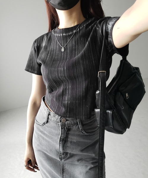 me+em select(ミームセレクト)の「【 3color 】ヴィンテージプリントクロップドリブTシャツ / vintage print cropped lib Tee(Tシャツ/カットソー・レディース・ブラック/ホワイト/ピンク・FREE/LARGE)」の12枚目の写真